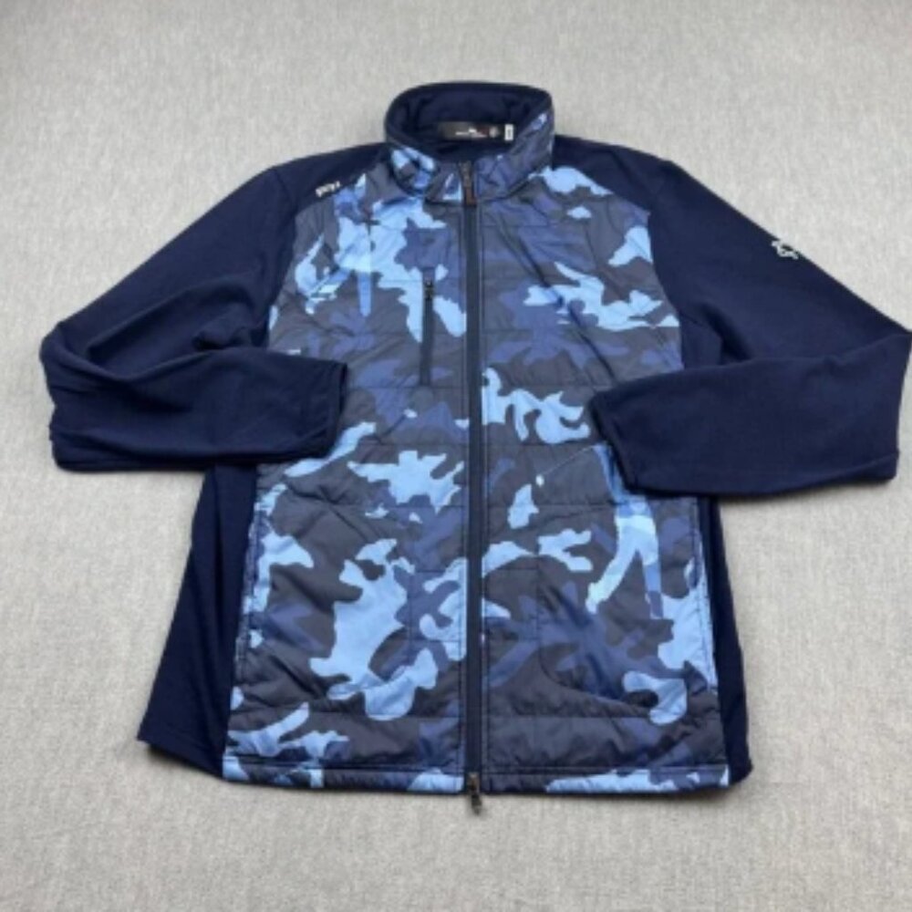 RLX Ralph Lauren Jacket Men Large Blue Camo Performance Golf Full Zip Wool Blend